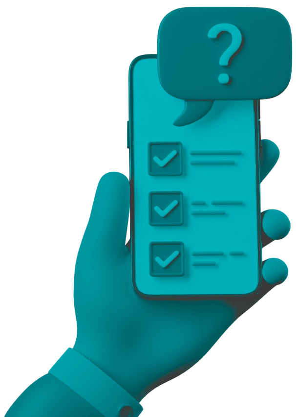 Mano con celular mostrando preguntas frecuentes